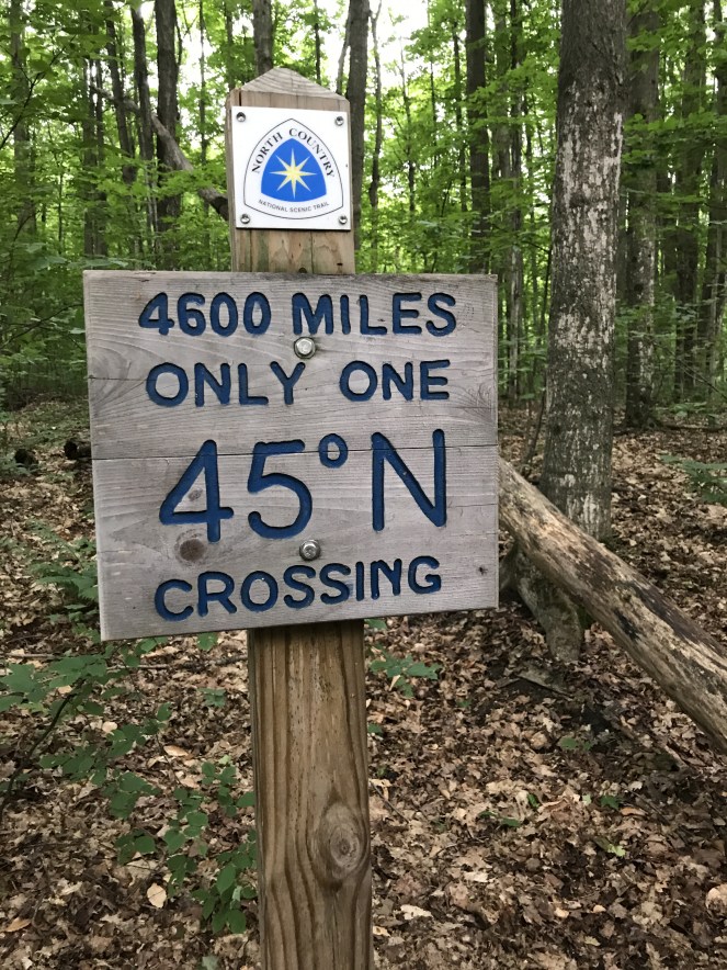 45 degree latitude crossing North Country Trail Michigan Jordan River Pathway