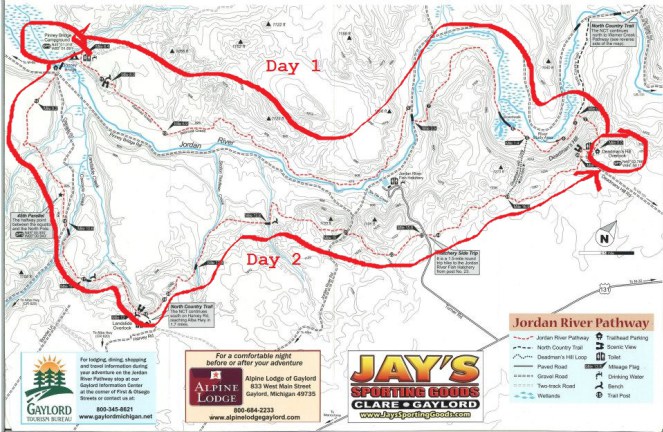 Jordan River Pathway Hiking Map Michigan backpacking